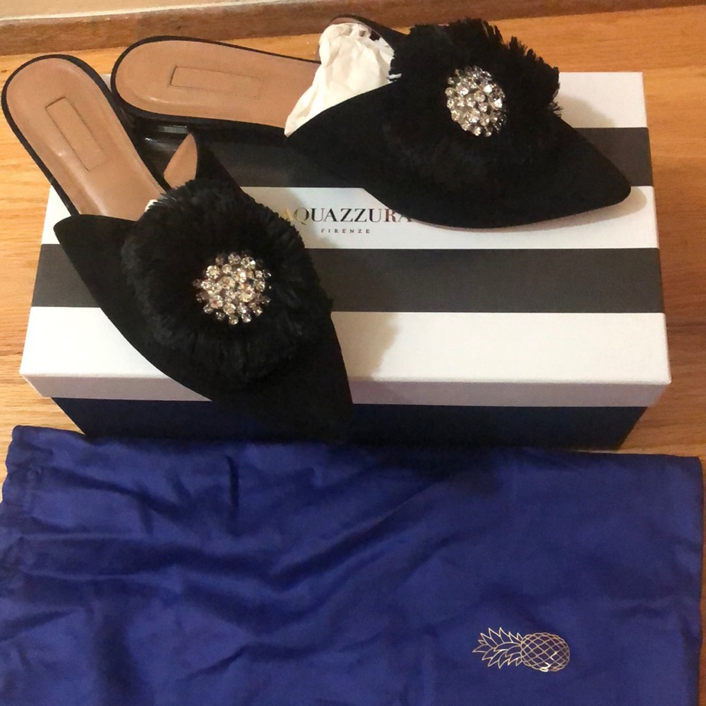 AQUAZZURA CRYSTAL FLAT MULES